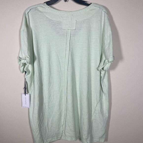 NWT! 1 State Women's Light Green Linen Blend Pocket Tee Shirt Large! - Picture 4 of 5